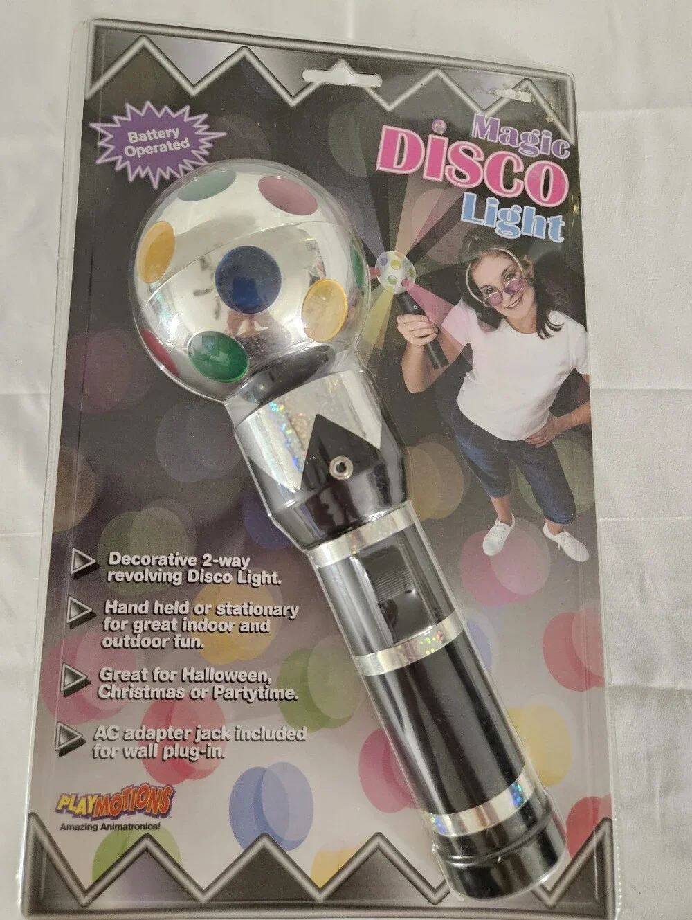 Vintage 1990's Magic Disco Light Handheld Party Light - Silver & Multicolor  NEW